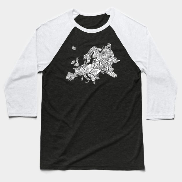 Mandala art map of Europe with text in white Baseball T-Shirt by Happy Citizen